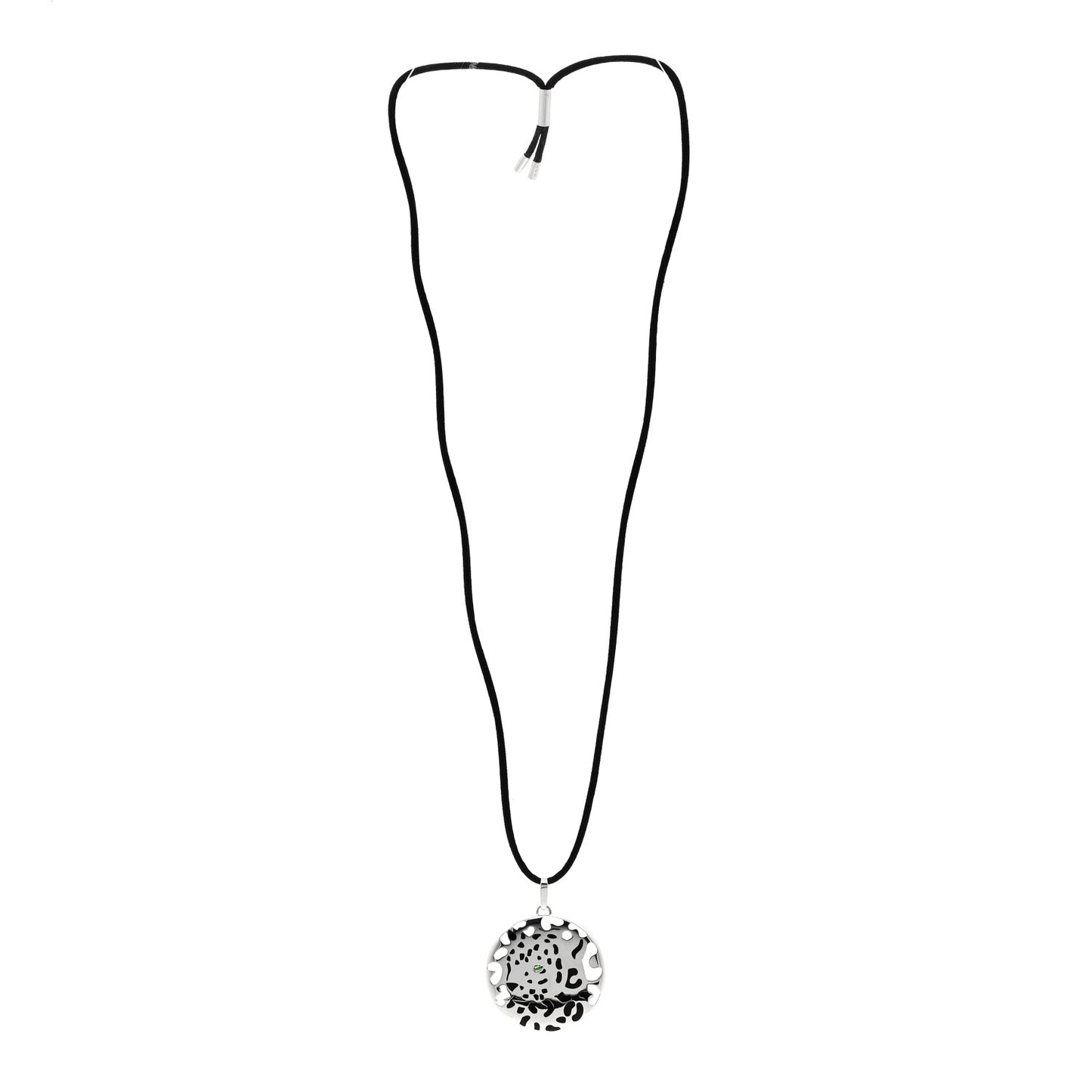 18K White Gold Enamel Tsavorite Panthere De Cartier Pendant Cord Necklace
