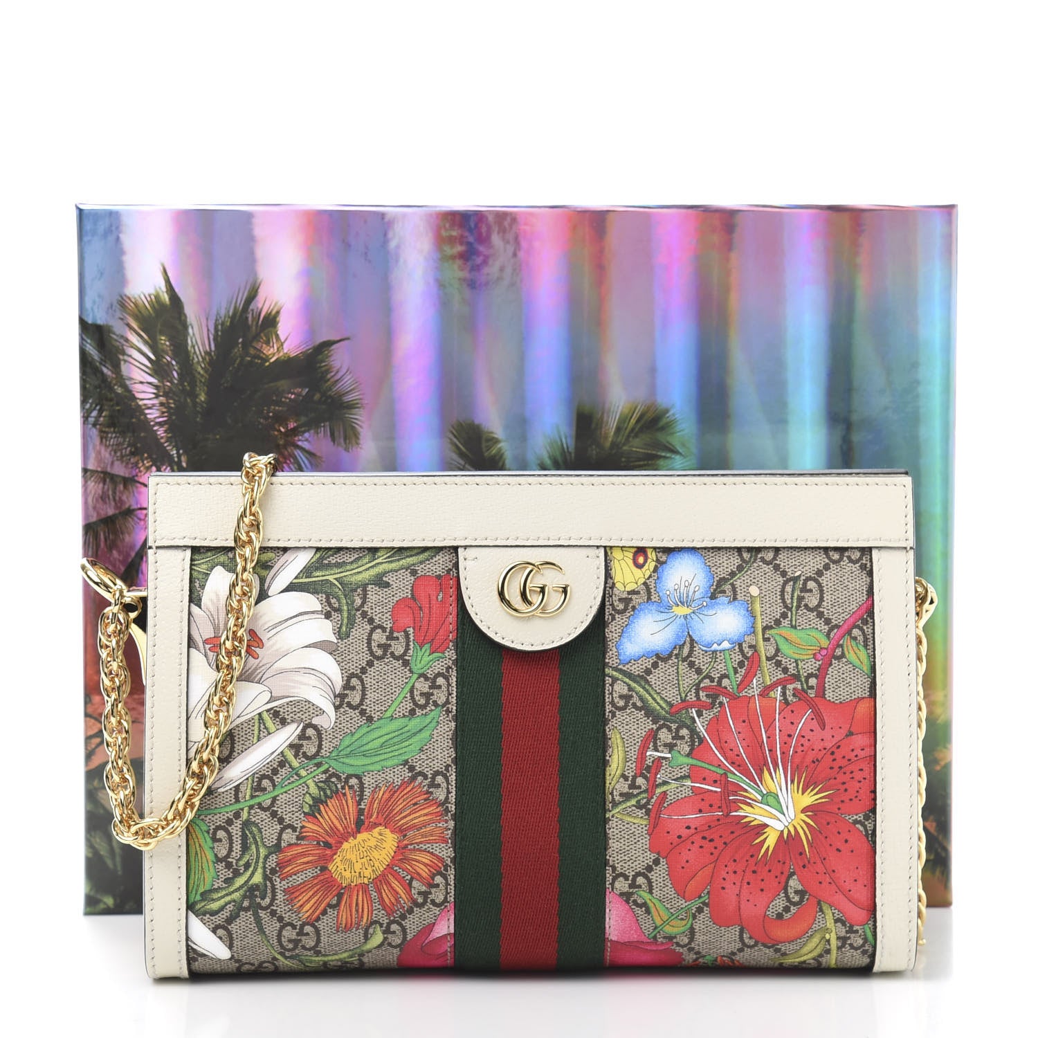 Gucci GG Supreme Monogram Flora Web Small Ophidia Chain Shoulder Bag White 12 of 12