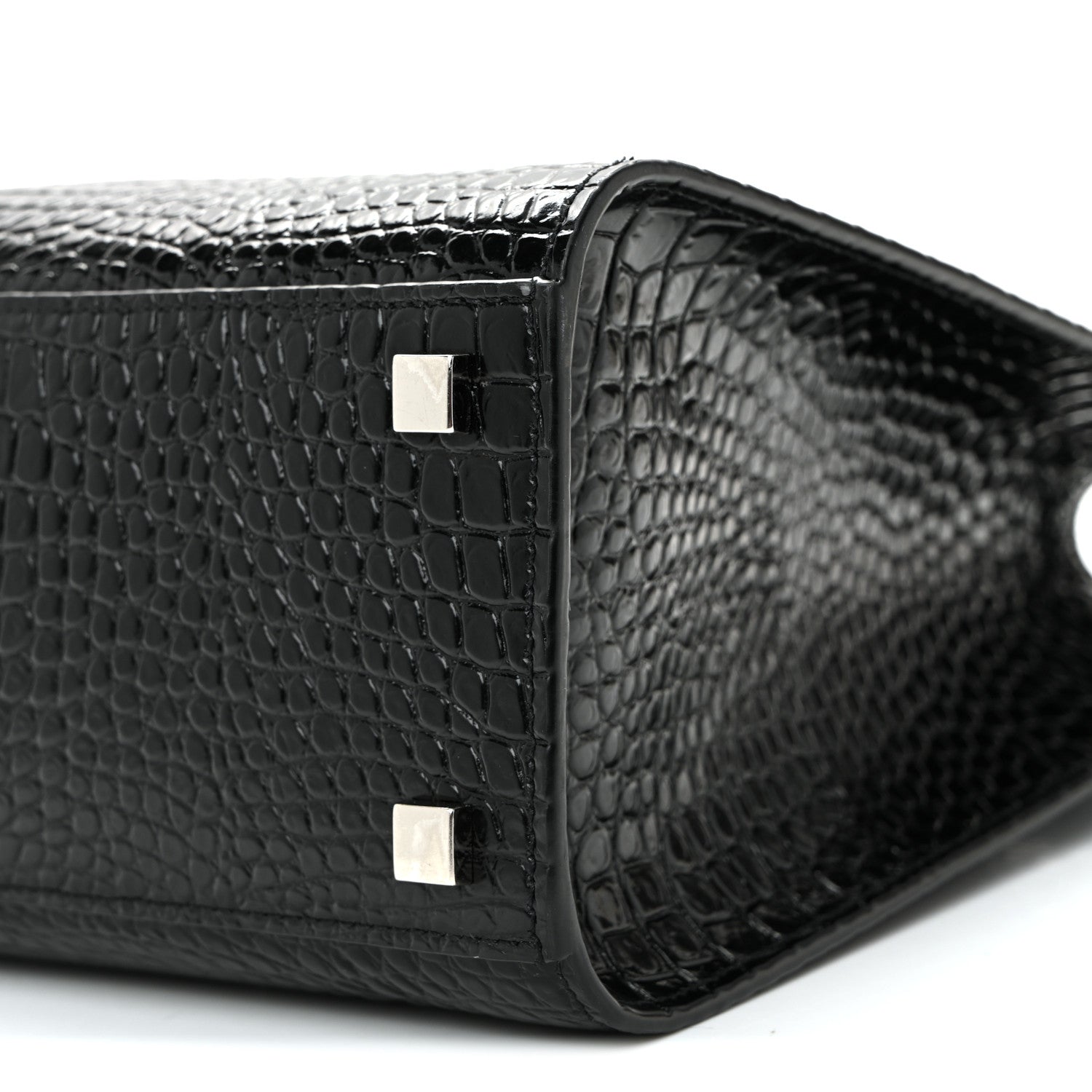 Saint Laurent Shiny Calfskin Crocodile Embossed Small Manhattan Shopper Tote Black 9 of 10