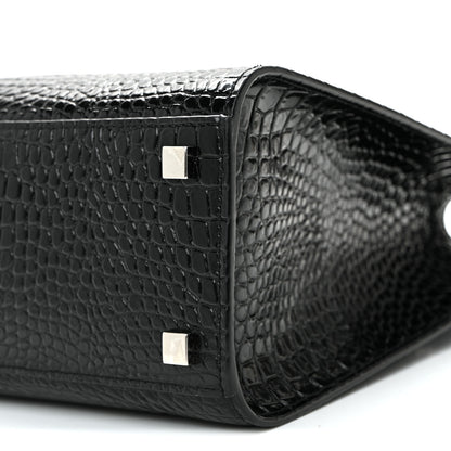 Saint Laurent Shiny Calfskin Crocodile Embossed Small Manhattan Shopper Tote Black 9 of 10