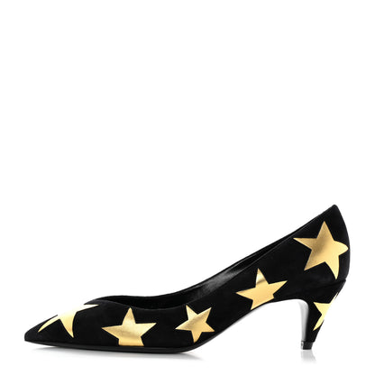 Saint Laurent Kid Scamosciato Kiki 55 Star Pumps 36.5 Black Oro 1 of 9