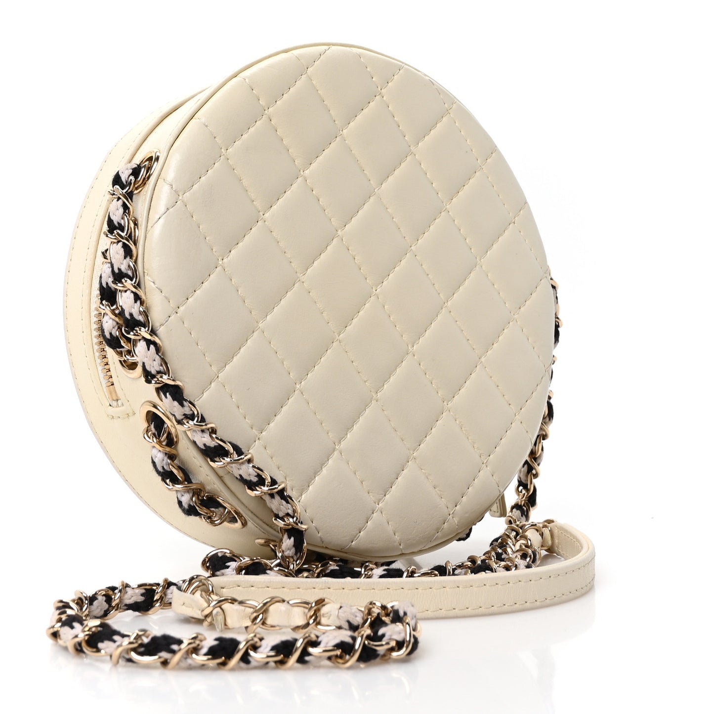 Lambskin Coco Lifesaver Round Bag Black White