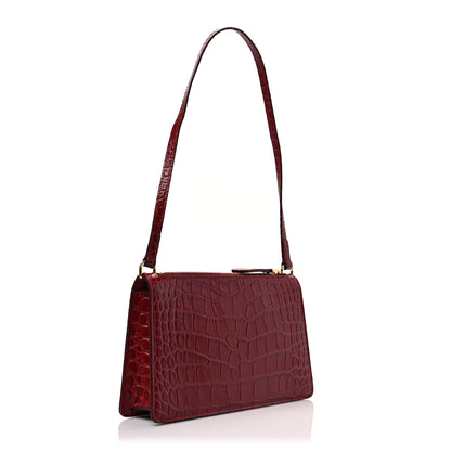 Burberry Calfskin Alligator Embossed Mini TB Shoulder Pouch Dark Carmine 3 of 7