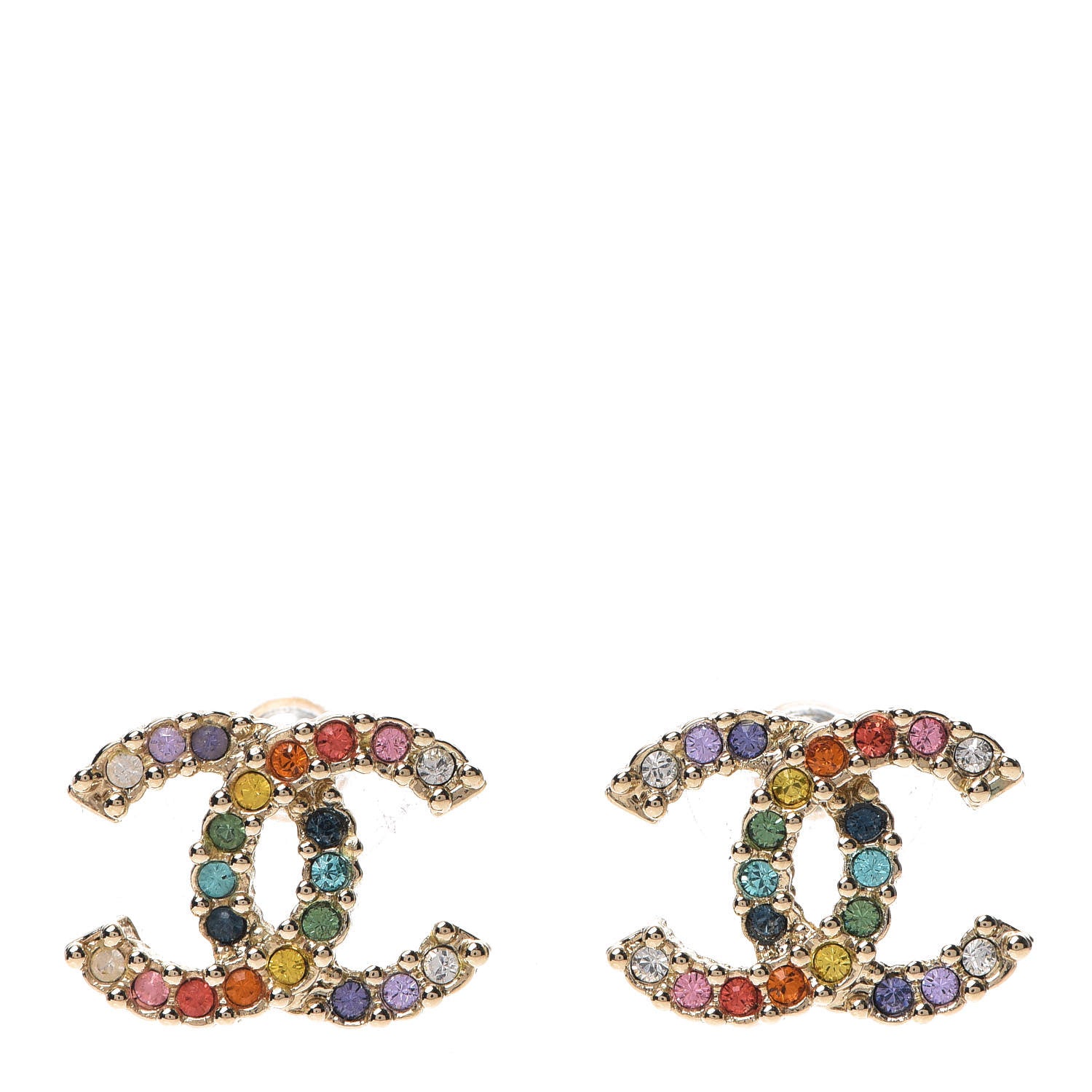 Chanel Crystal Over The Rainbow CC Earrings Gold Multicolor 1 of 5