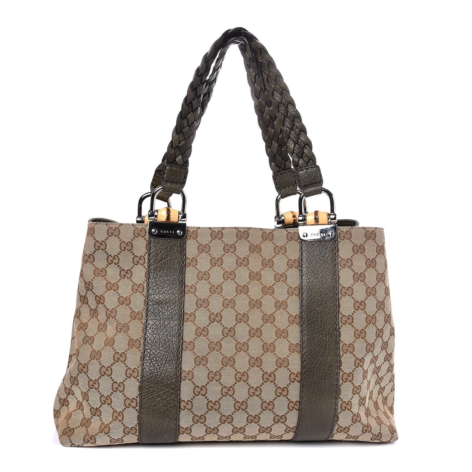 Gucci Monogram Medium Bamboo Bar Tote Olive 1 of 7