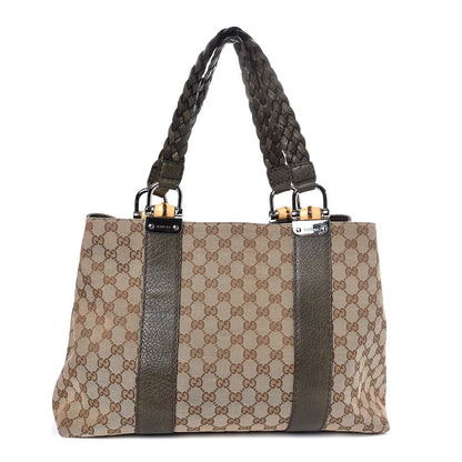 Gucci Monogram Medium Bamboo Bar Tote Olive 1 of 7