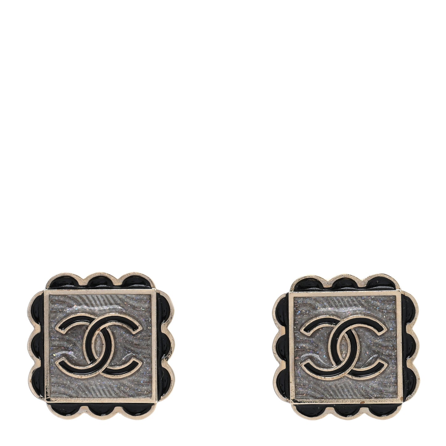 Resin CC Square Clip On Earrings Gold Black