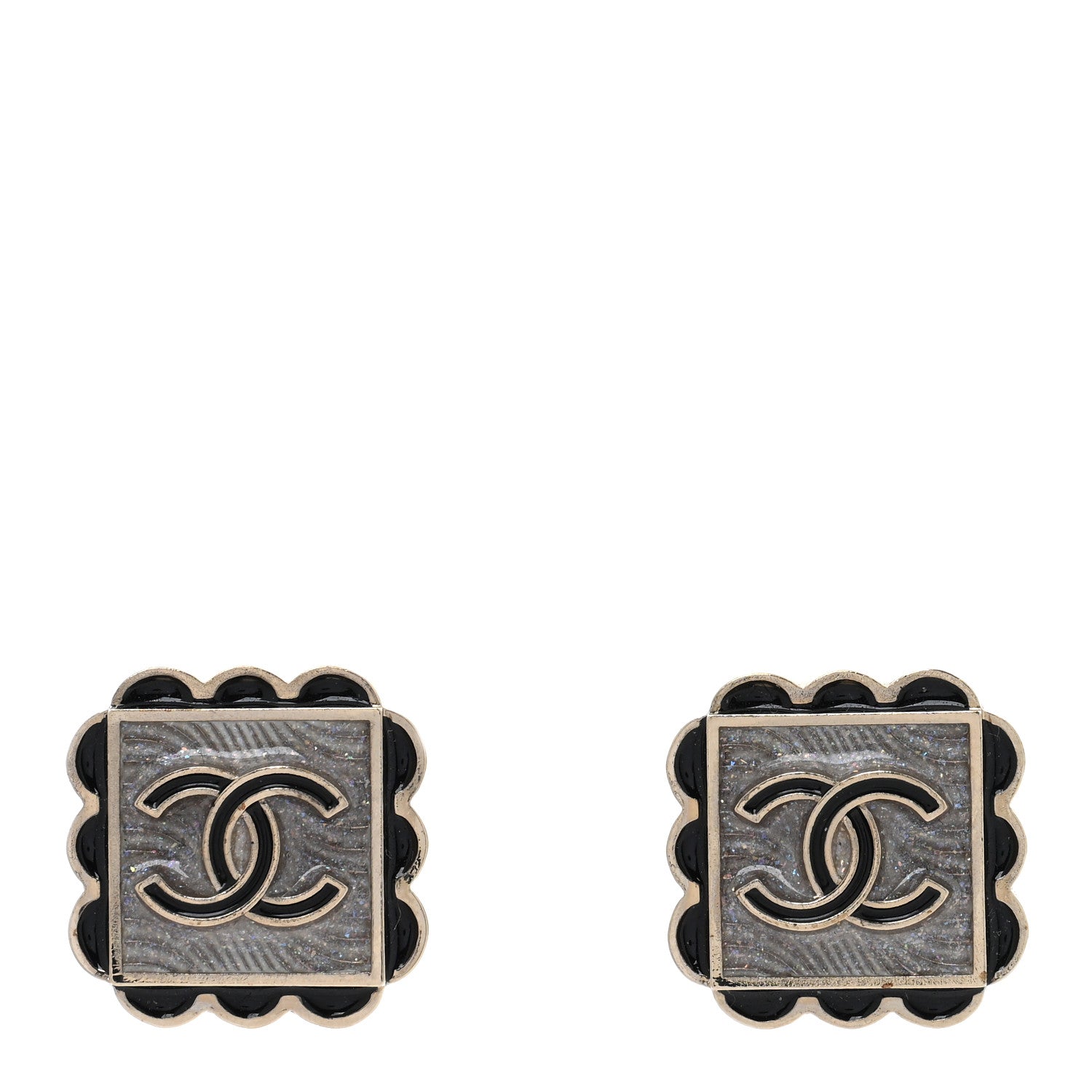 Chanel Resin CC Square Clip On Earrings Gold Black 1 of 5