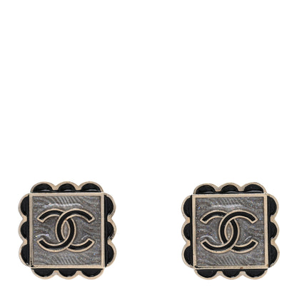 Chanel Resin CC Square Clip On Earrings Gold Black 1 of 5