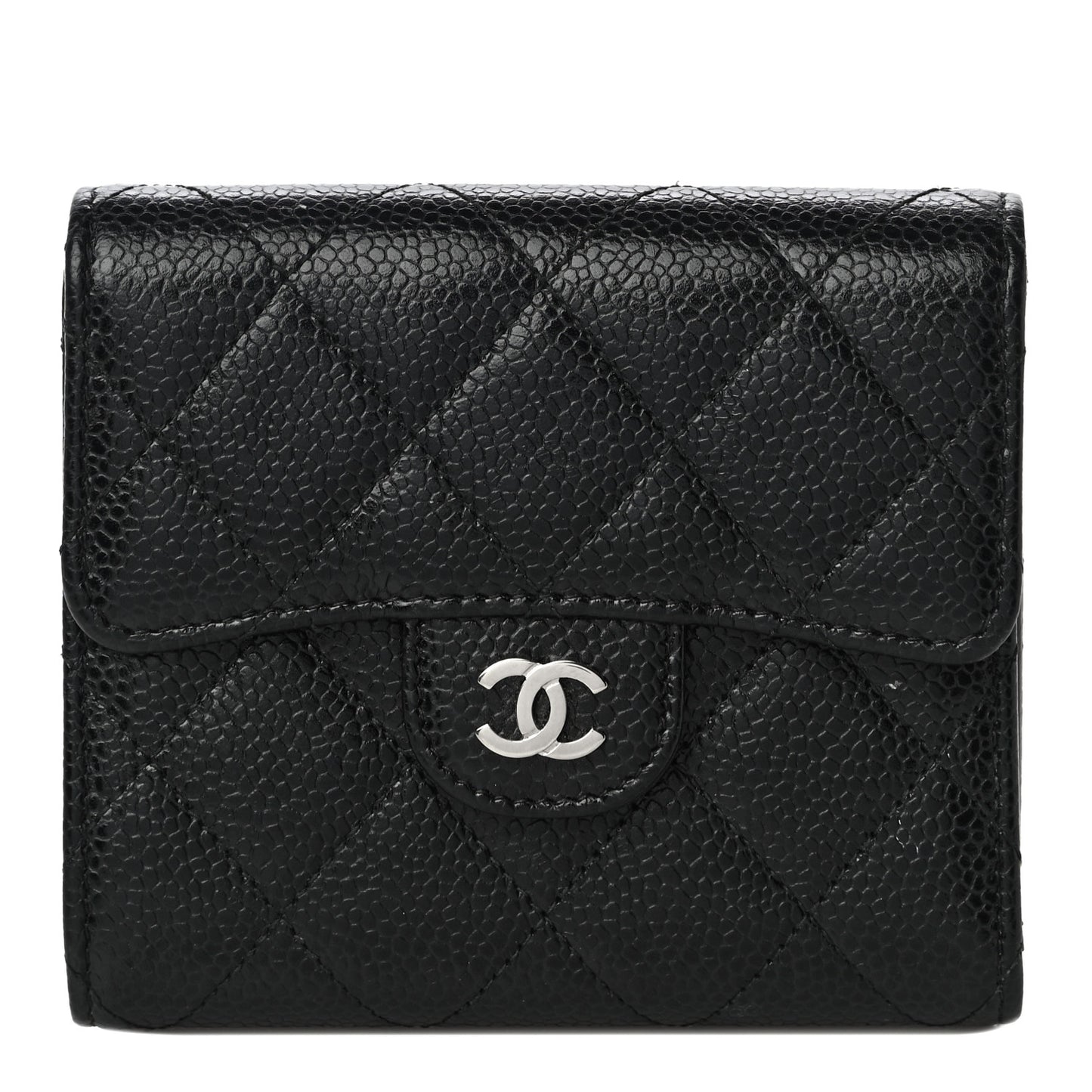 Caviar Quilted Compact Flap Wallet Black