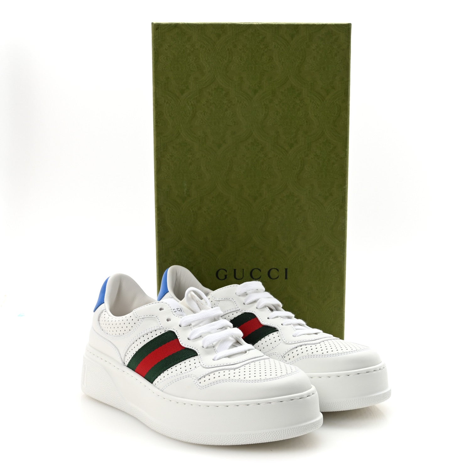 Gucci Calfskin Web Perforated Womens Platform 55mm Sneakers 39.5 White Bright Splash 9 of 9