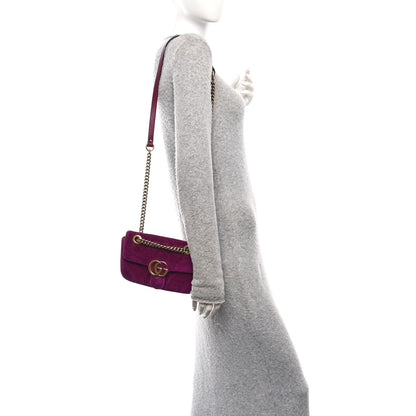 Gucci Velvet Matelasse Mini GG Marmont Shoulder Bag Fuchsia Violet Cyclamen 2 of 12
