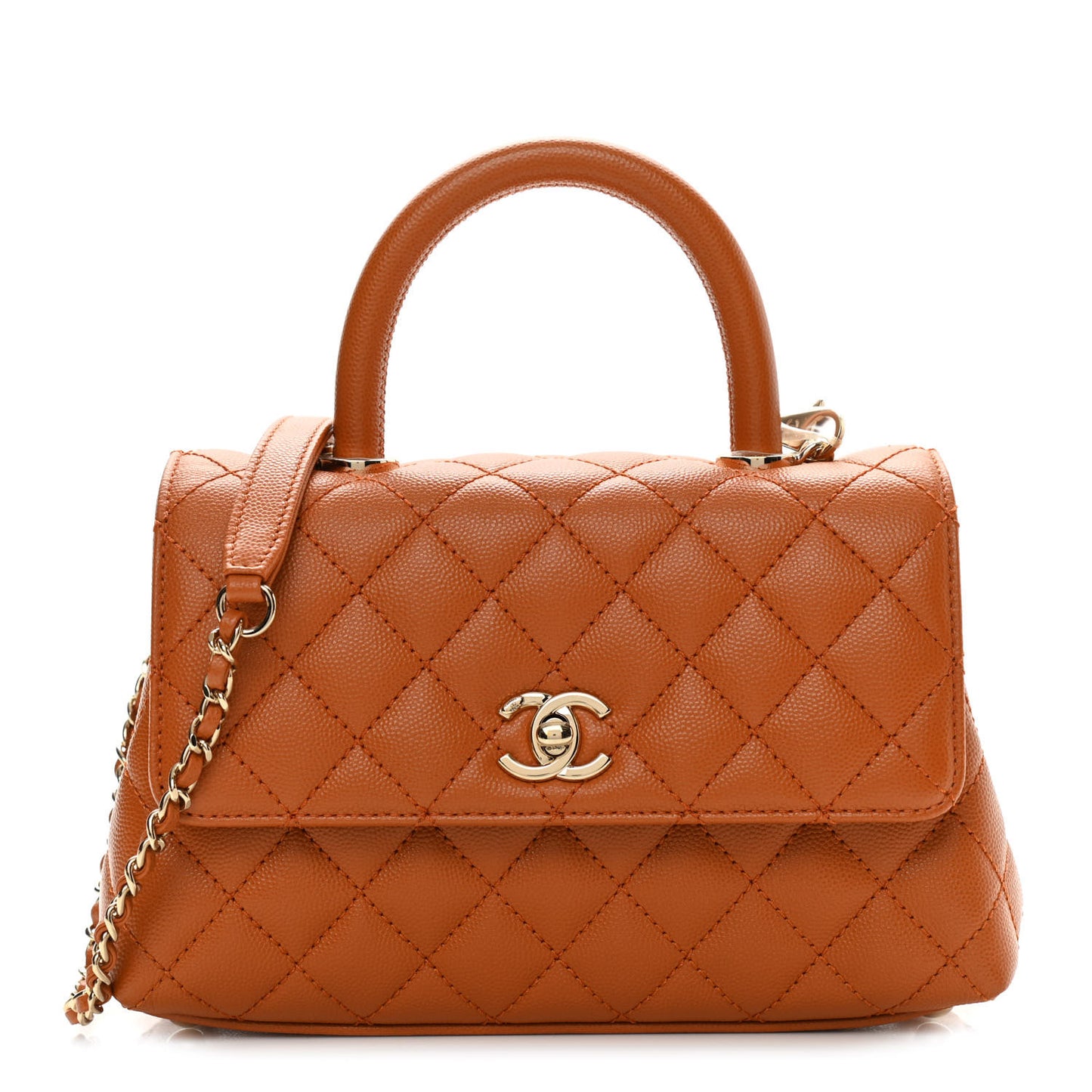 Caviar Quilted Mini Coco Handle Flap Light Brown