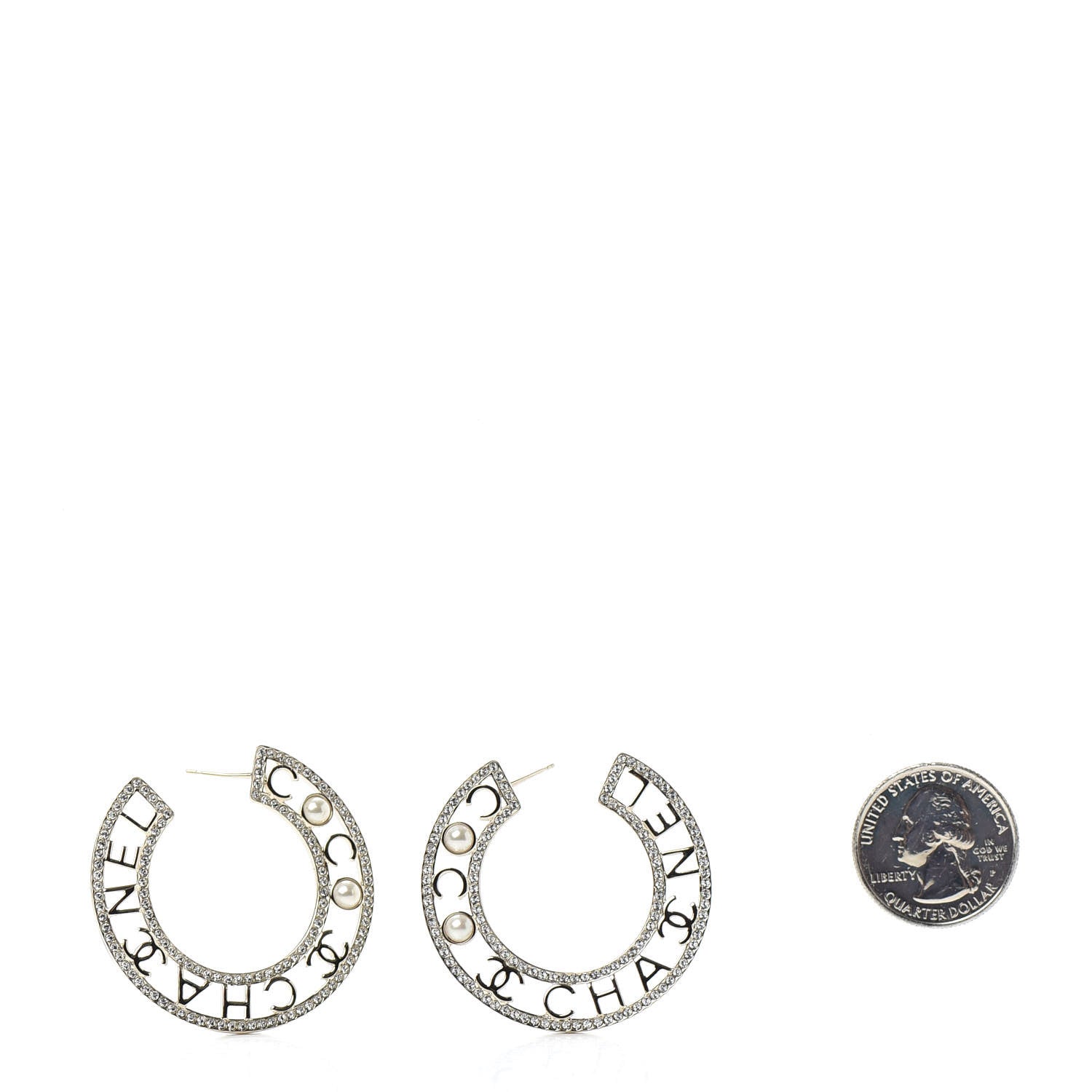 Chanel Crystal Pearl Bow-tiful CC Hoop Earrings Gold 2 of 4