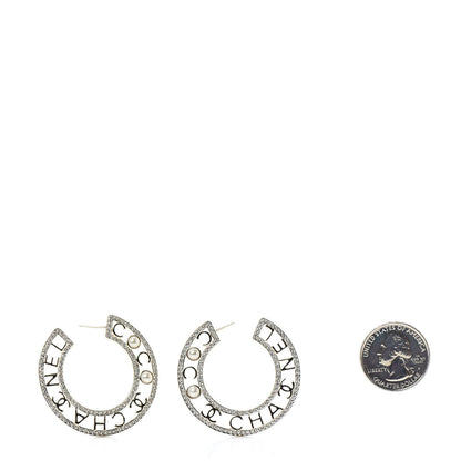 Chanel Crystal Pearl Bow-tiful CC Hoop Earrings Gold 2 of 4