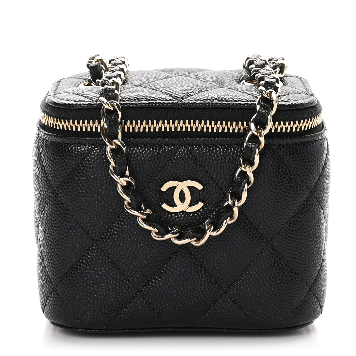 Caviar Quilted Mini Vanity Case With Chain Black