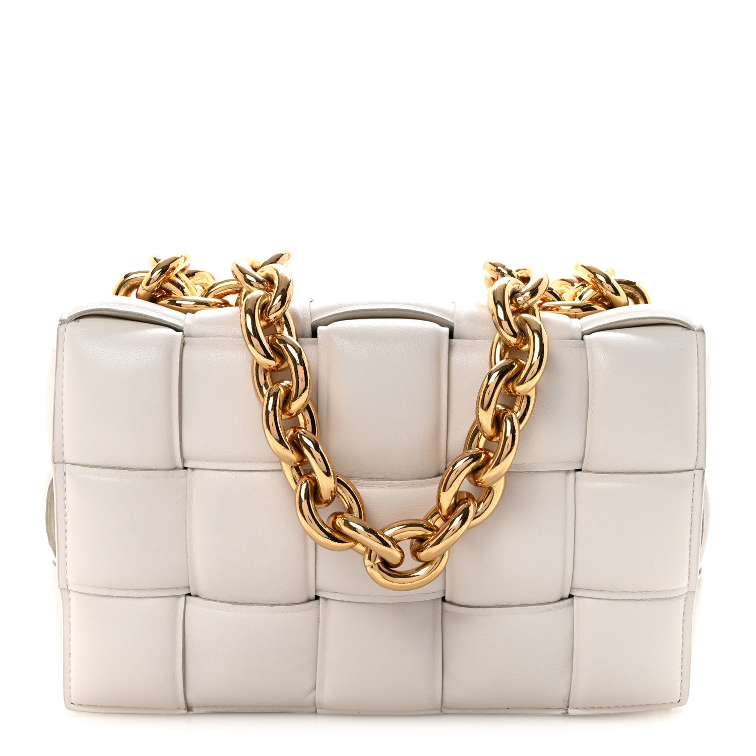 Bottega Veneta Lambskin Maxi Intreccio Padded Chain Cassette Crossbody Bag White 1 of 10