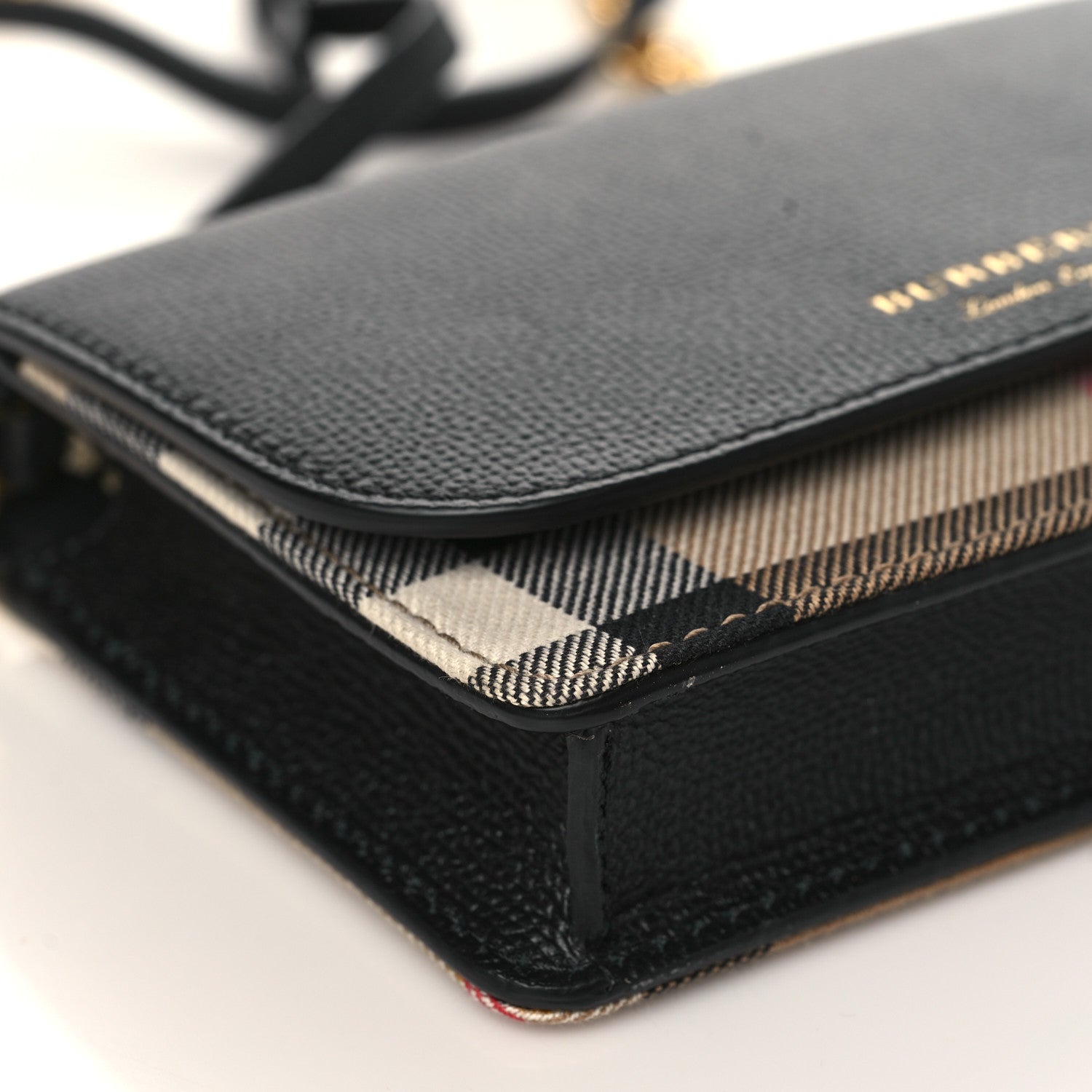 Burberry Grained Calfskin House Check Tartan Mix Hampshire Wallet On Chain Black 8 of 9