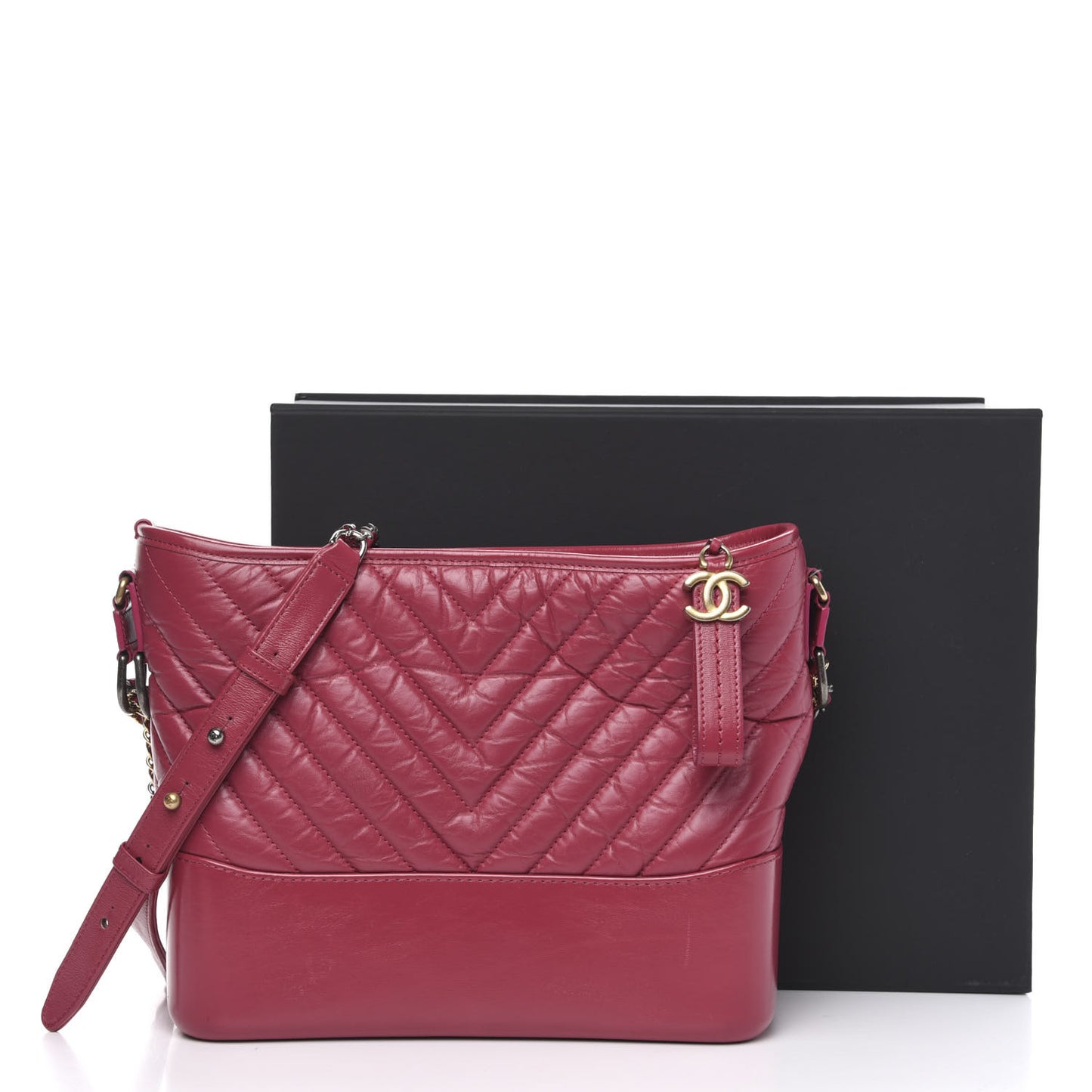 Aged Calfskin Chevron Quilted Medium Gabrielle Hobo Dark Pink
