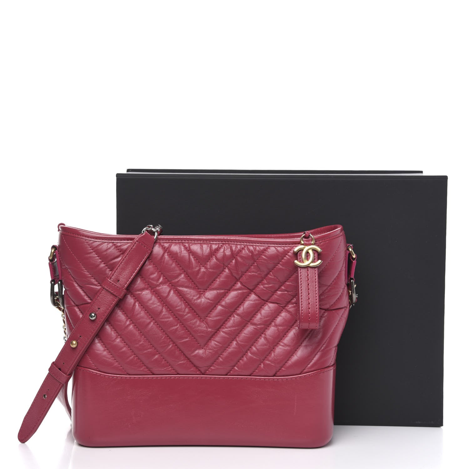 Chanel Aged Calfskin Chevron Quilted Medium Gabrielle Hobo Dark Pink 12 of 14