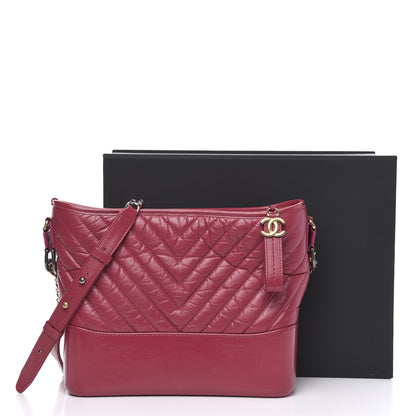 Chanel Aged Calfskin Chevron Quilted Medium Gabrielle Hobo Dark Pink 12 of 14