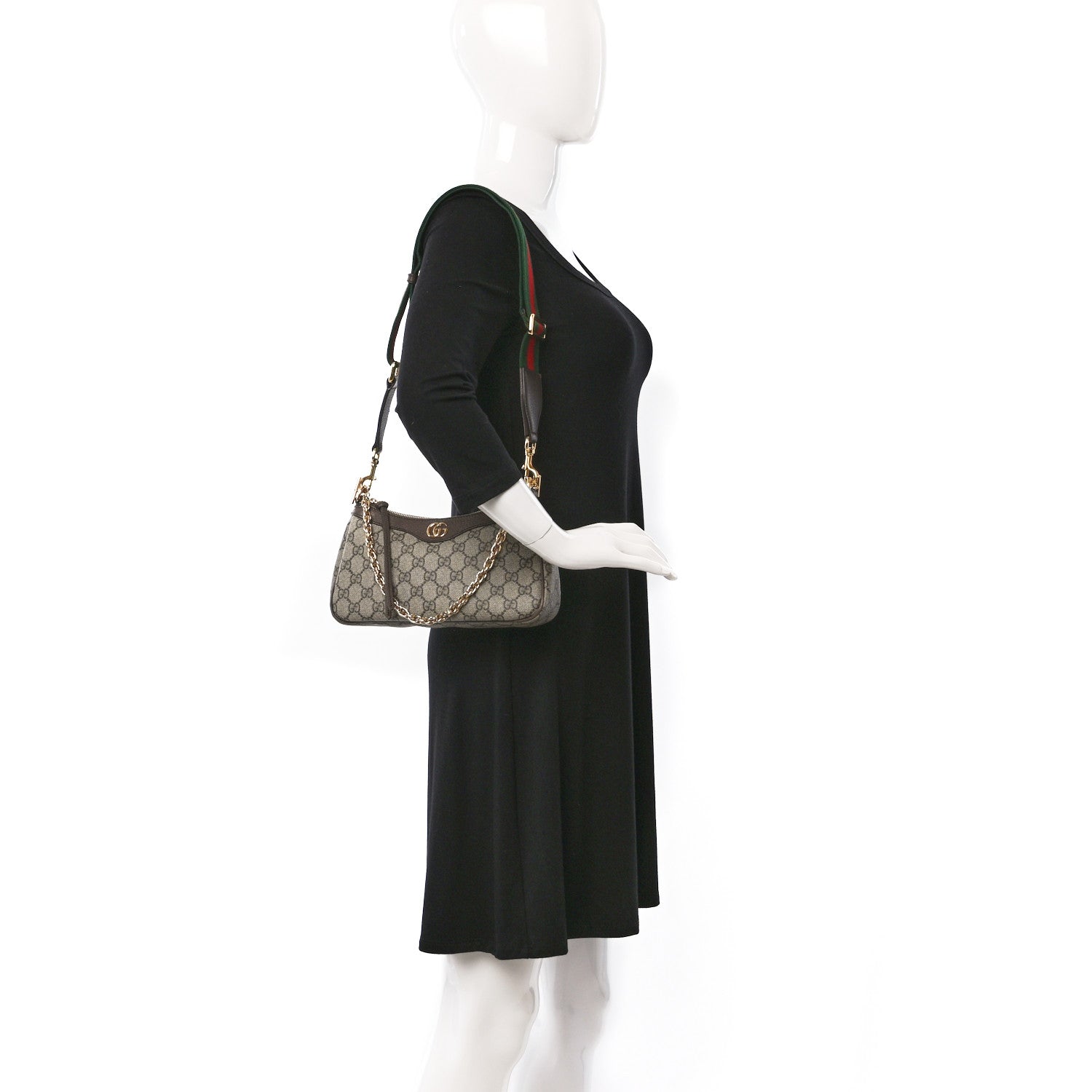 Gucci GG Supreme Monogram Textured Dollar Calfskin Web Small Ophidia GG Handbag Beige Ebony New Acero 2 of 10