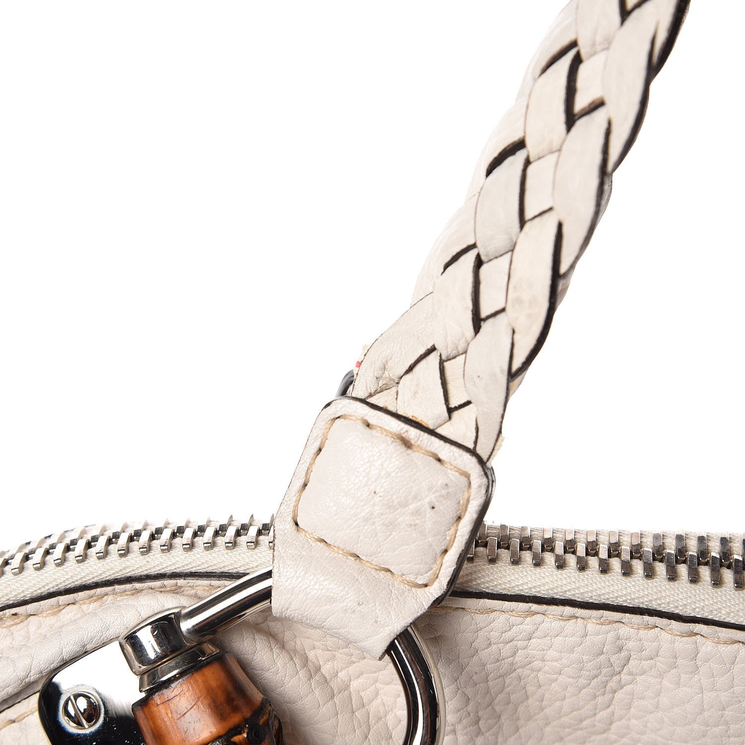Gucci Pebbled Calfskin Large Bamboo Bar Tassel Shoulder Bag White 13 of 17