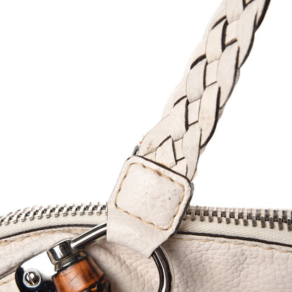 Gucci Pebbled Calfskin Large Bamboo Bar Tassel Shoulder Bag White 13 of 17