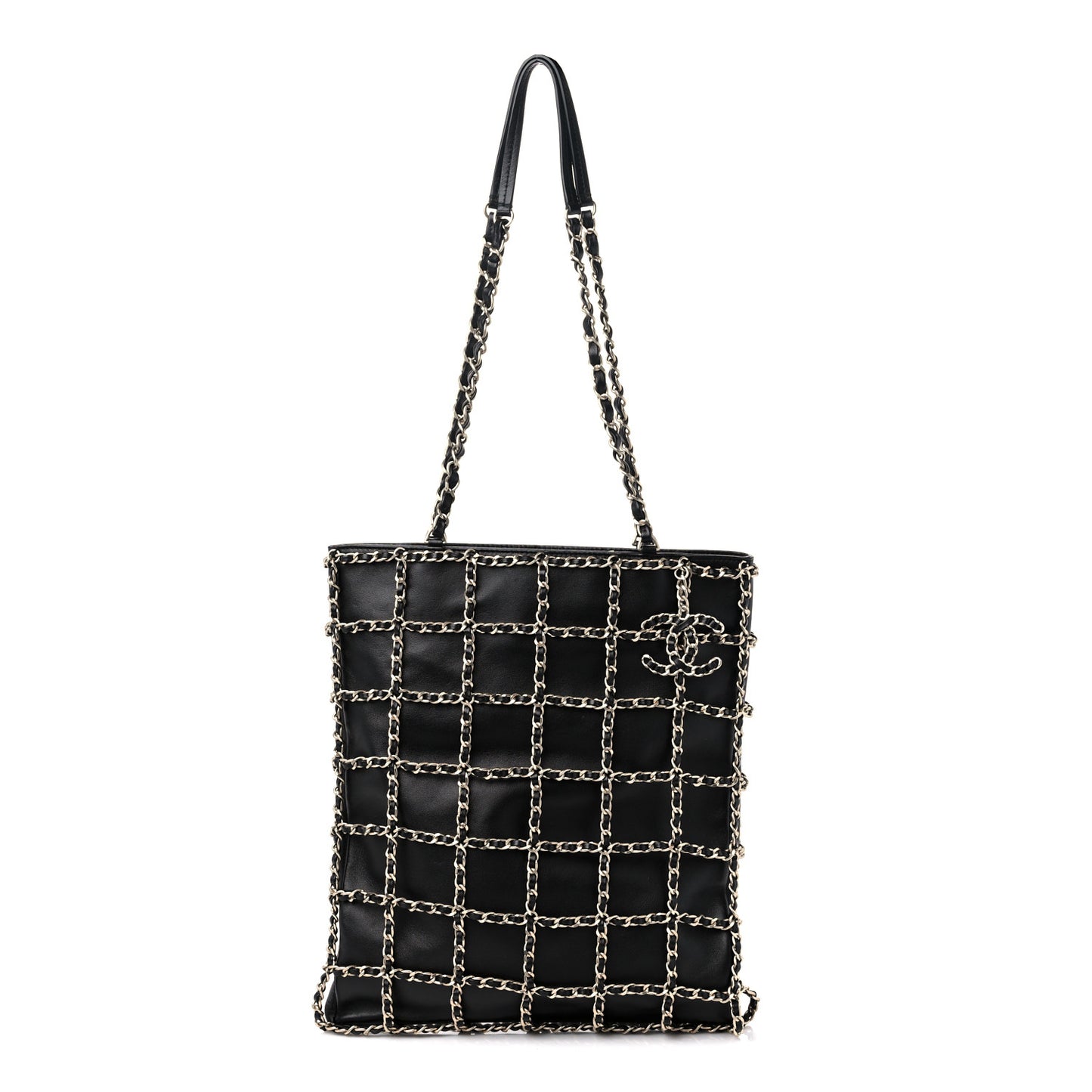 Lambskin Large Shopping Chain Tote Black