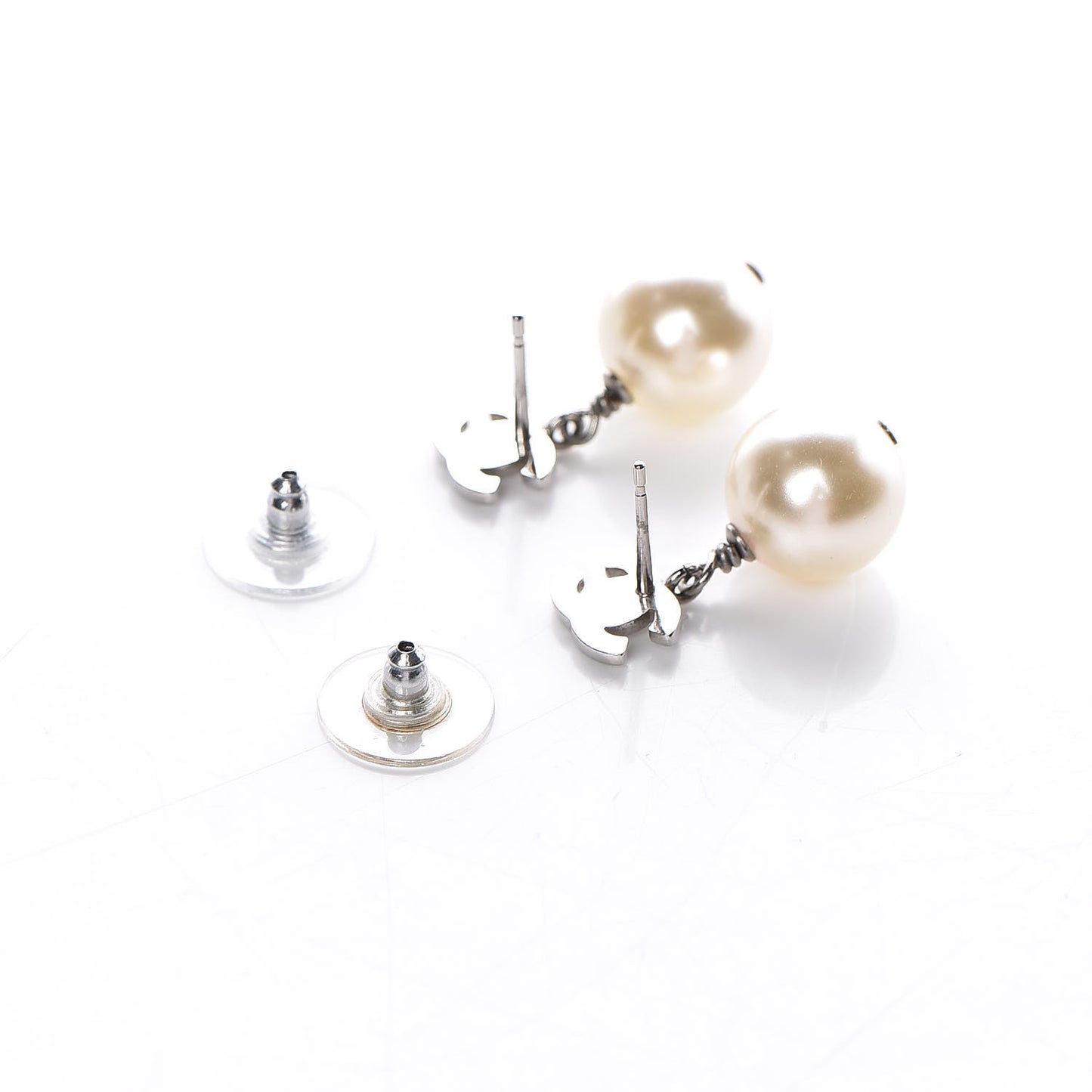 Crystal Pearl CC Drop Earrings Silver