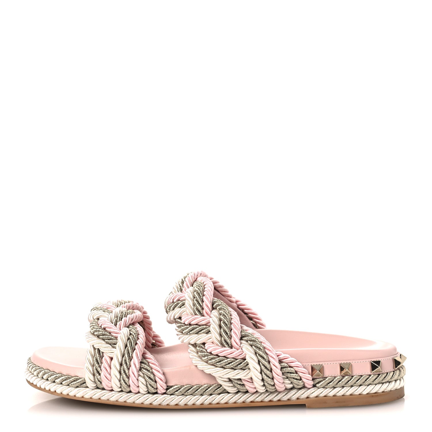 Valentino Garavani Silk Cord Calfskin Rockstud Rope Espadrille Wedge Sandals 39 Pink 1 of 11