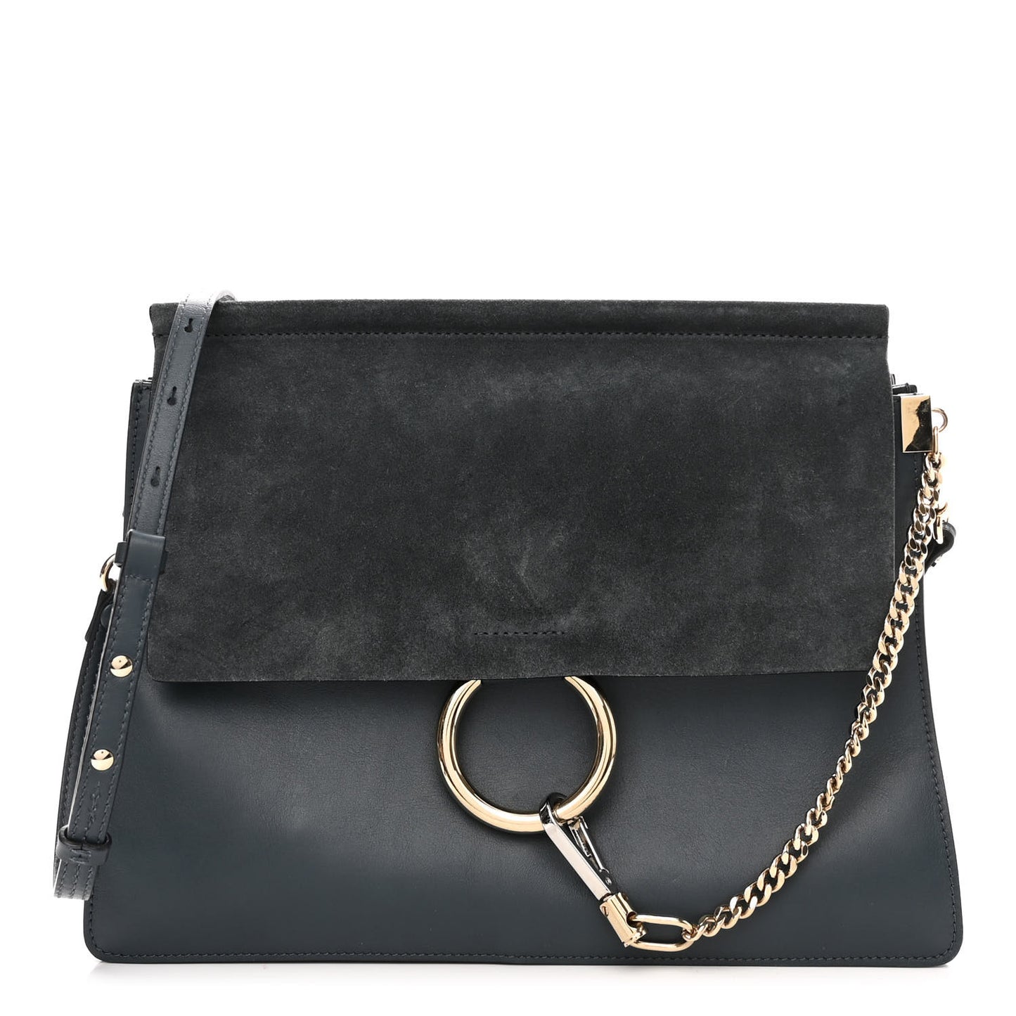 Suede Calfskin Medium Faye Shoulder Bag Silver Blue