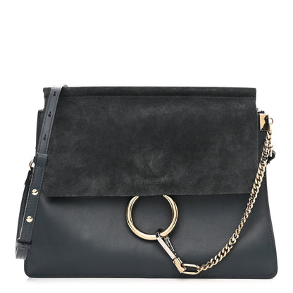 Chloe Suede Calfskin Medium Faye Shoulder Bag Silver Blue 1 of 9