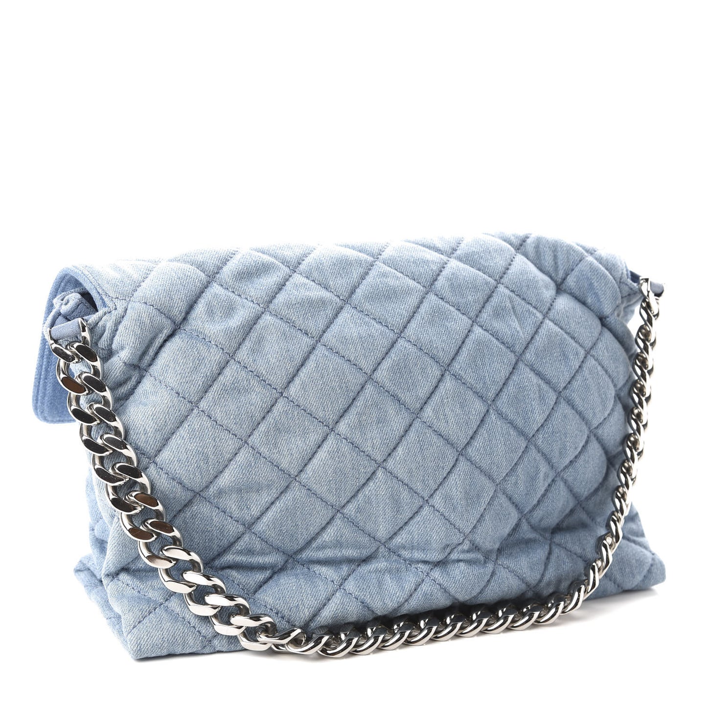 Eco Denim Quilted Large Beckett Shoulder Bag Blue