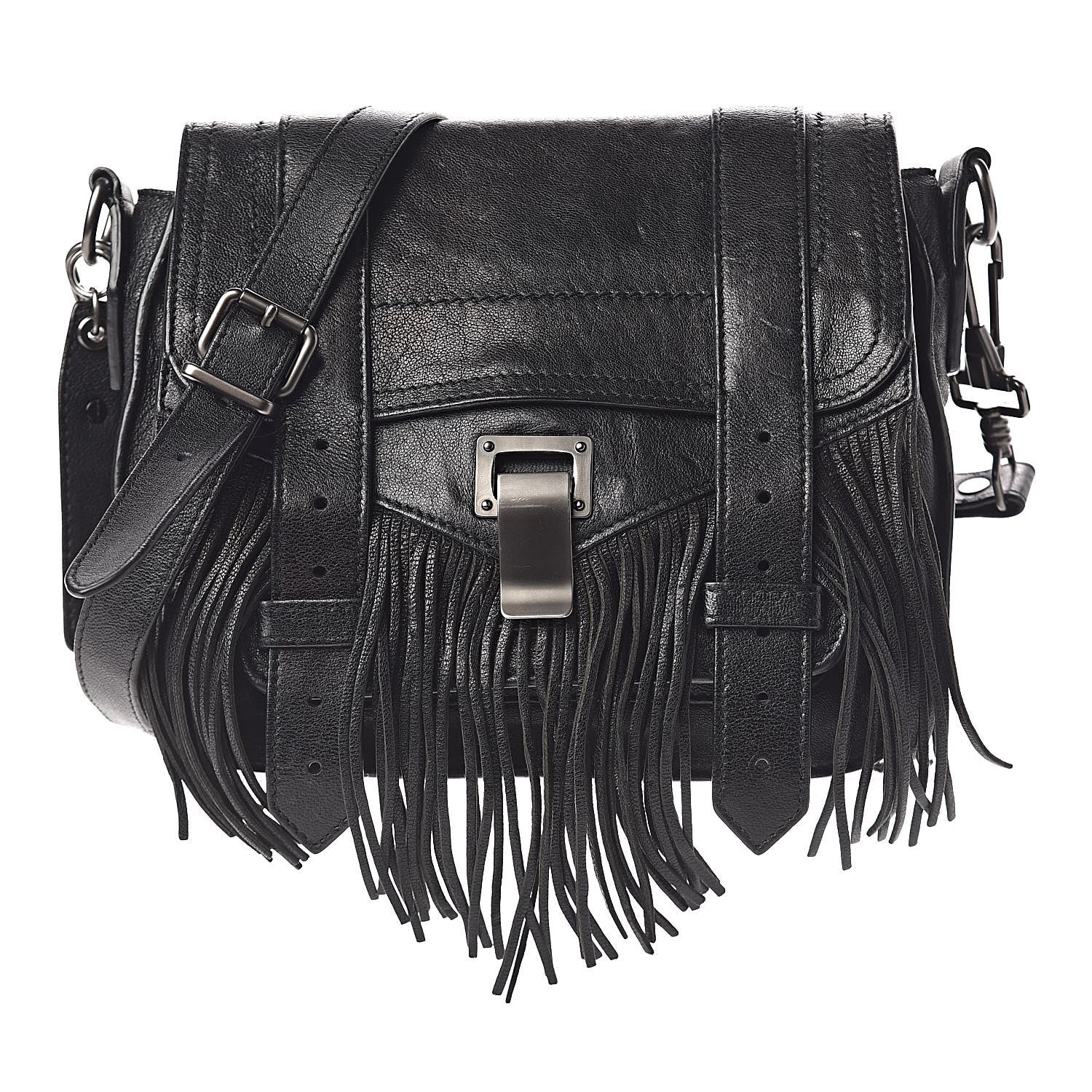 Proenza Schouler Lambskin Fringe PS1 Crossbody Pouch Black 1 of 11