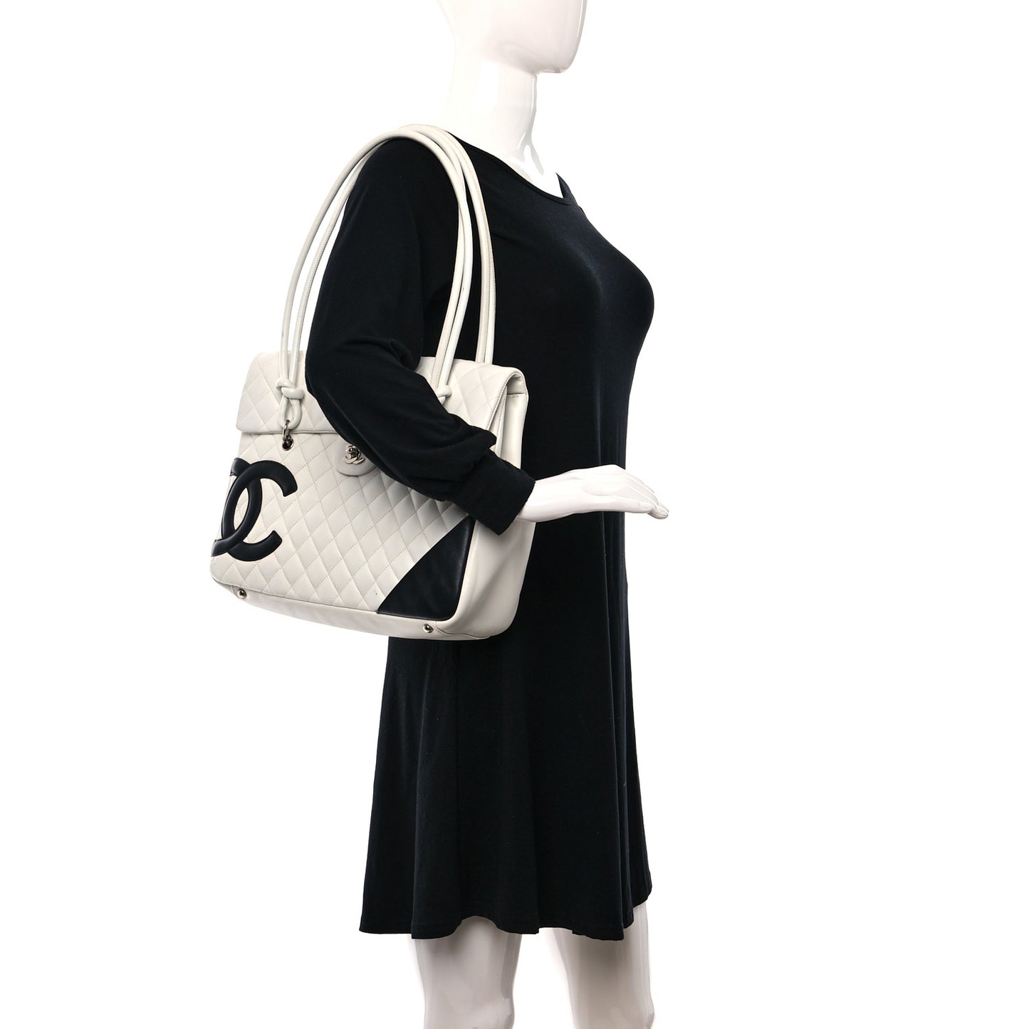 Calfskin Quilted Large Cambon Flap White Black
