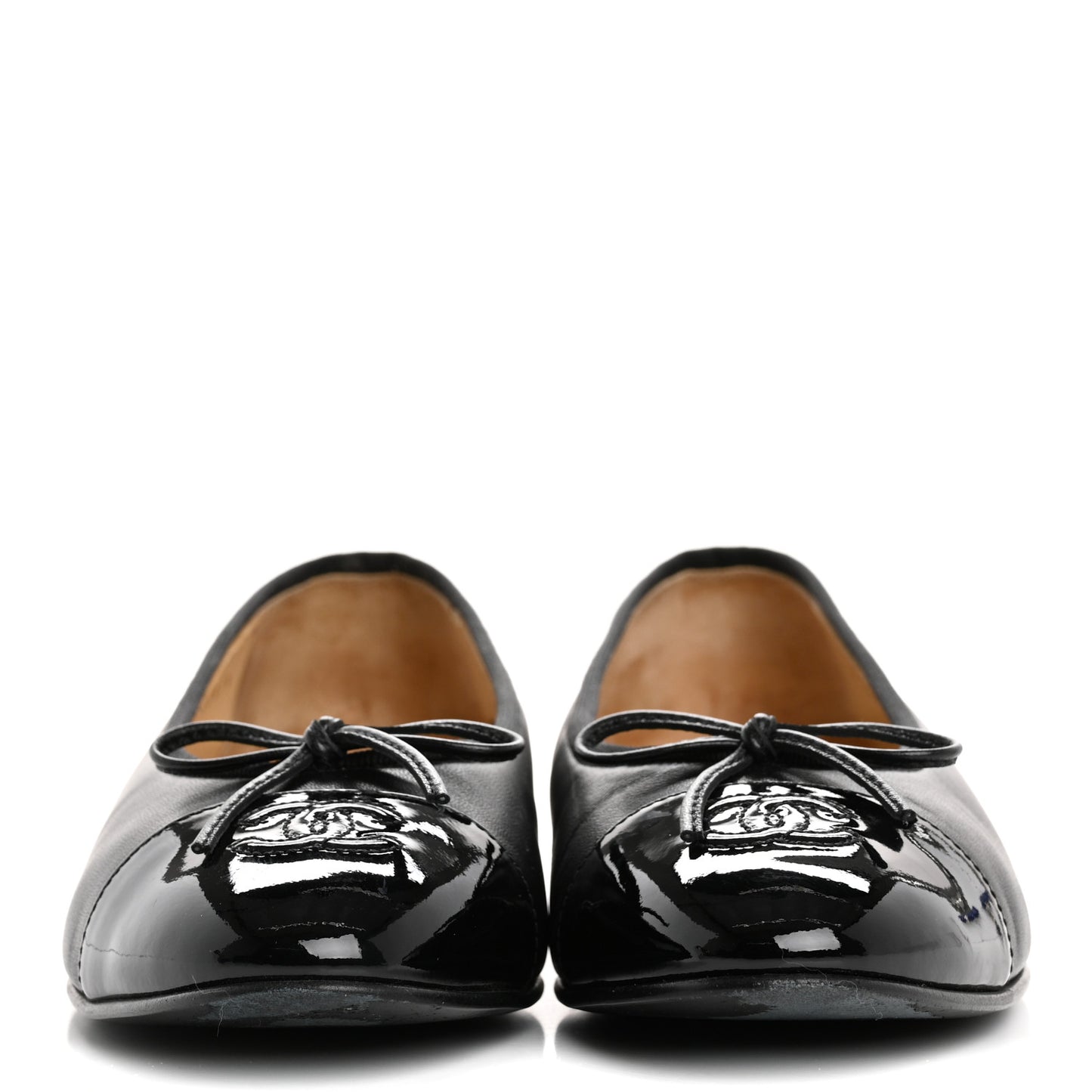 Lambskin Patent Cap Toe Ballerina Flats 39 Black