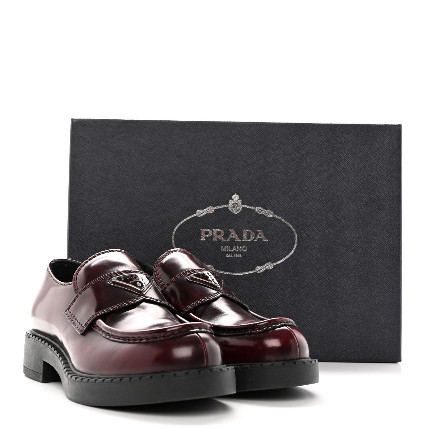 Prada Spazzolato Metal Triangle Logo Mens 35mm Loafers 5 Porpora Fume 13 of 13