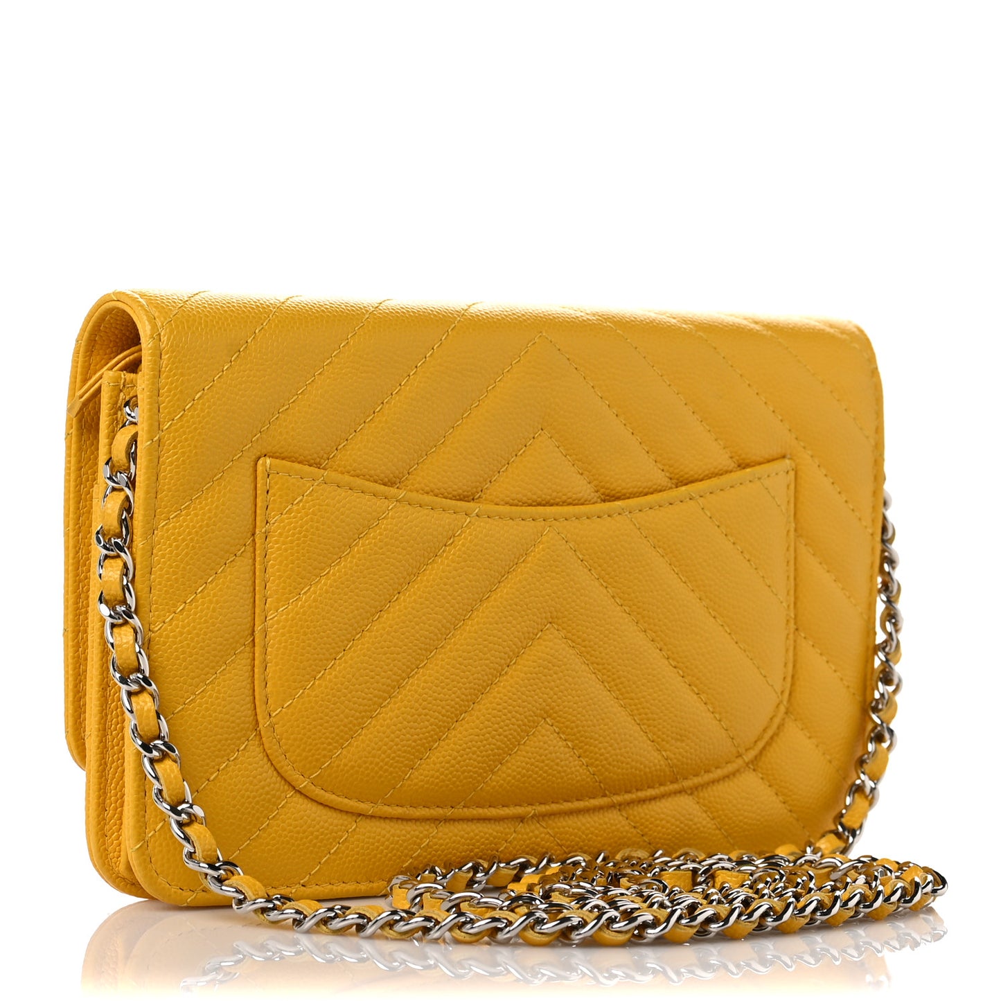 Caviar Chevron Quilted Wallet On Chain WOC Yellow