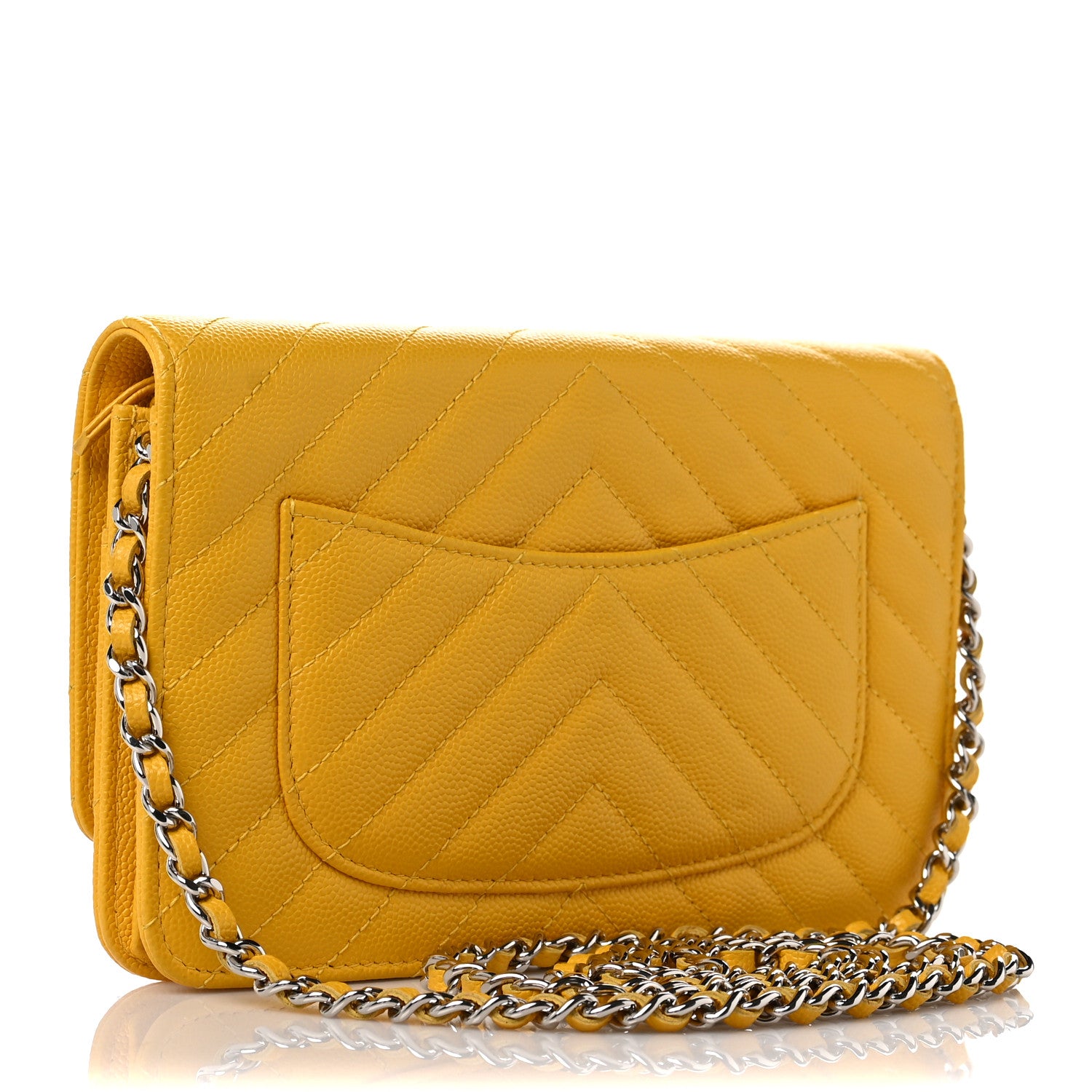Chanel Caviar Chevron Quilted Wallet On Chain WOC Yellow 3 of 9