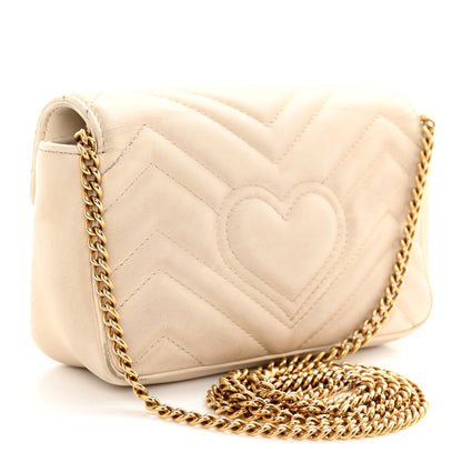Gucci Calfskin Matelasse Super Mini GG Marmont Shoulder Bag White 3 of 16