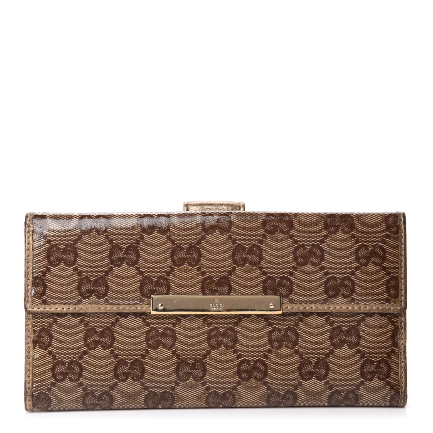 Gucci Crystal Monogram Metal Bar Continental Flap Wallet Gold 1 of 8
