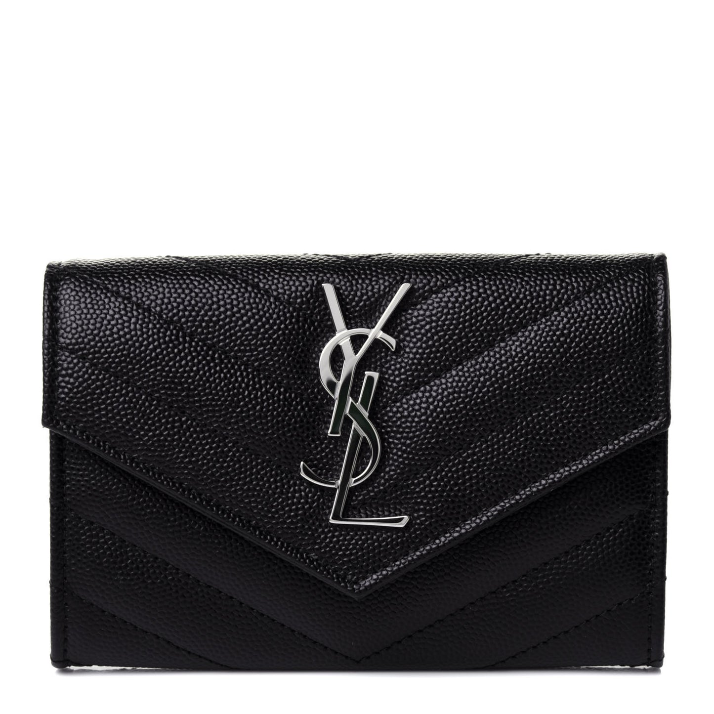 Grain De Poudre Matelasse Chevron Small Monogram Envelope Wallet Black