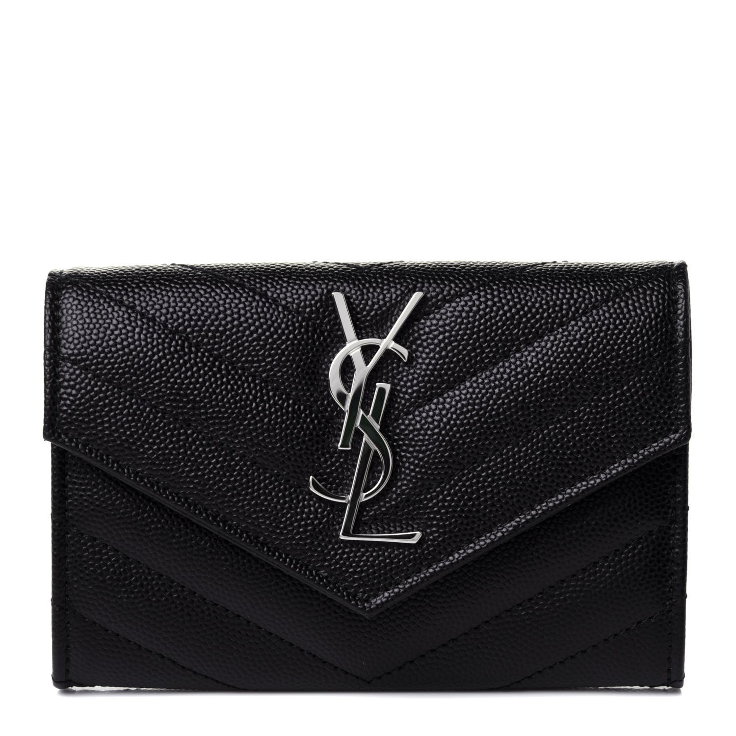 Saint Laurent Grain De Poudre Matelasse Chevron Small Monogram Envelope Wallet Black 1 of 5