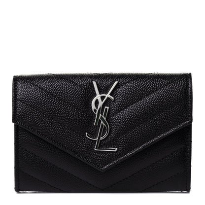 Saint Laurent Grain De Poudre Matelasse Chevron Small Monogram Envelope Wallet Black 1 of 5