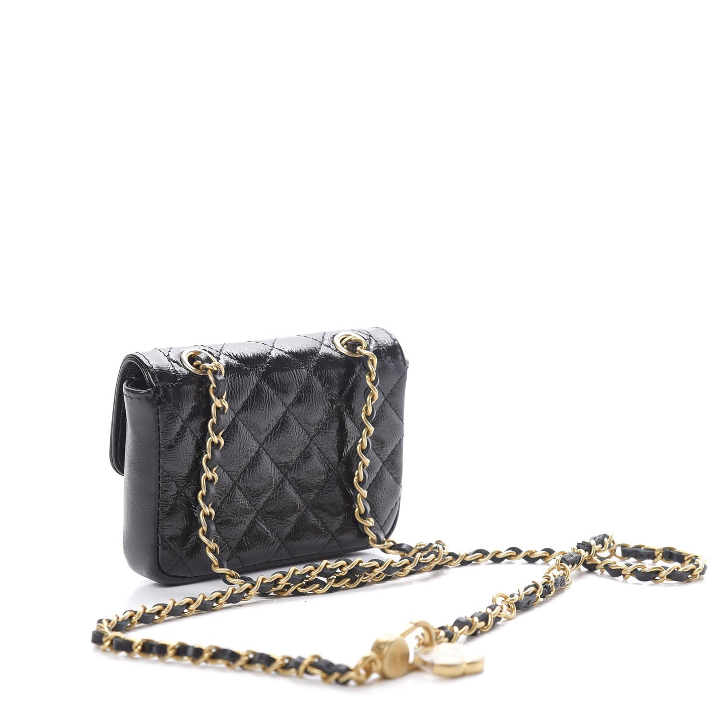 Shiny Aged Calfskin Quilted Waist Belt Bag Black