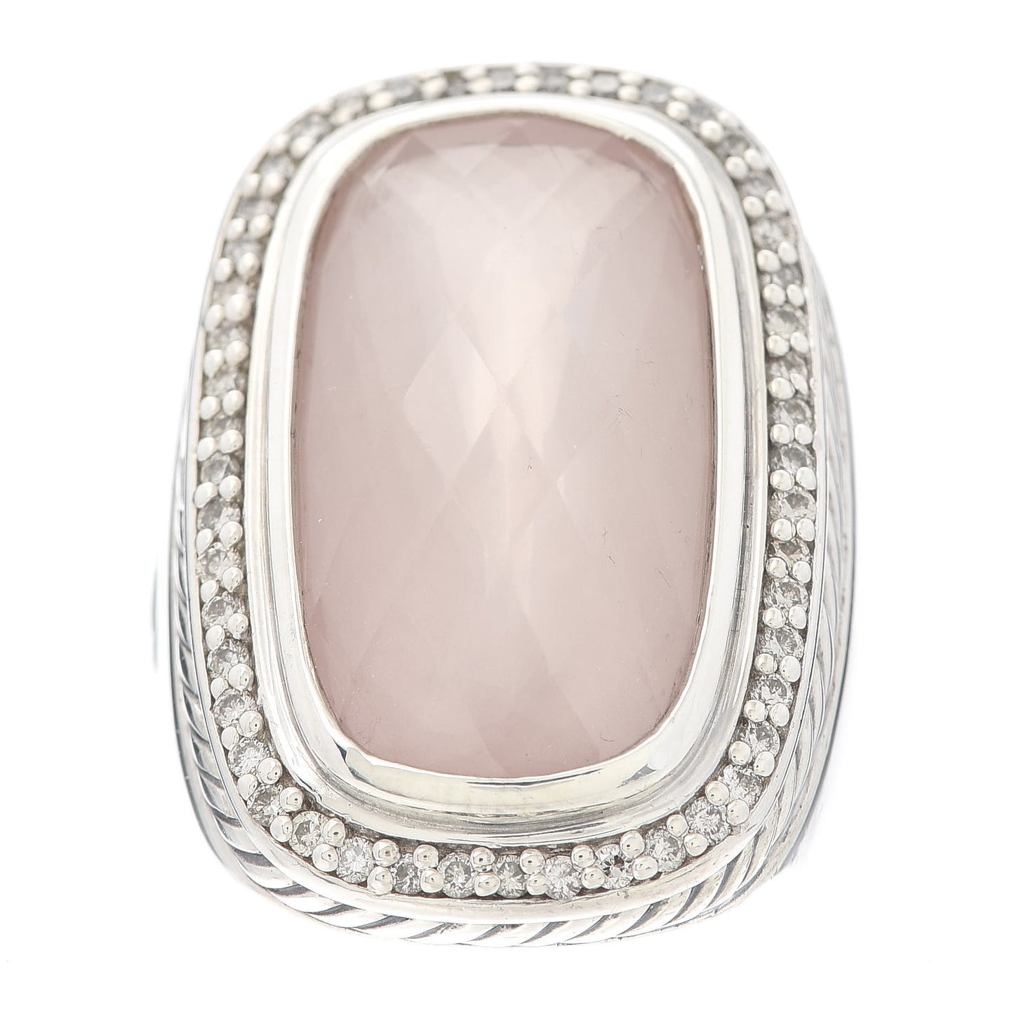 Sterling Silver Diamond Rose Quartz 21mm Albion Statement Ring 52 6