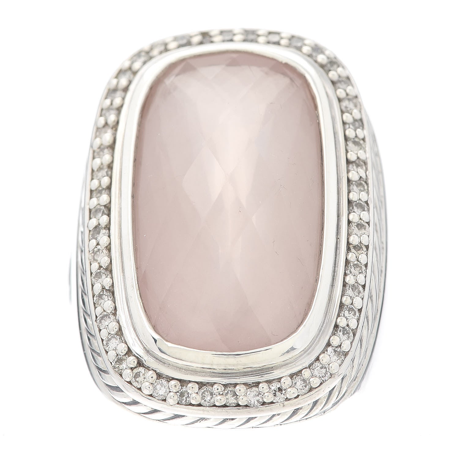 David Yurman Sterling Silver Diamond Rose Quartz 21mm Albion Statement Ring 52 6 1 of 5