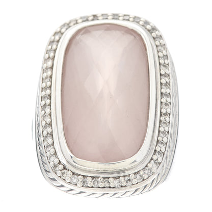 David Yurman Sterling Silver Diamond Rose Quartz 21mm Albion Statement Ring 52 6 1 of 5