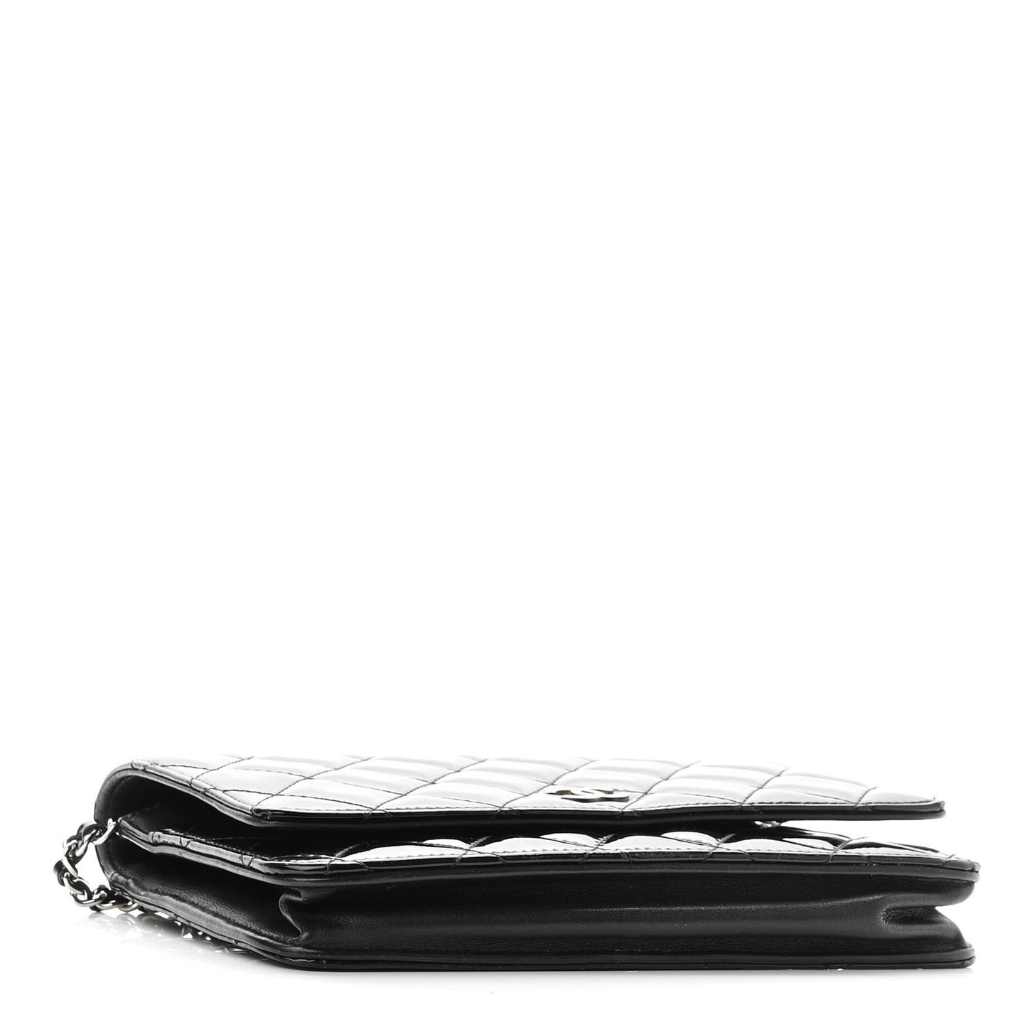 Patent Quilted Wallet On Chain WOC Black